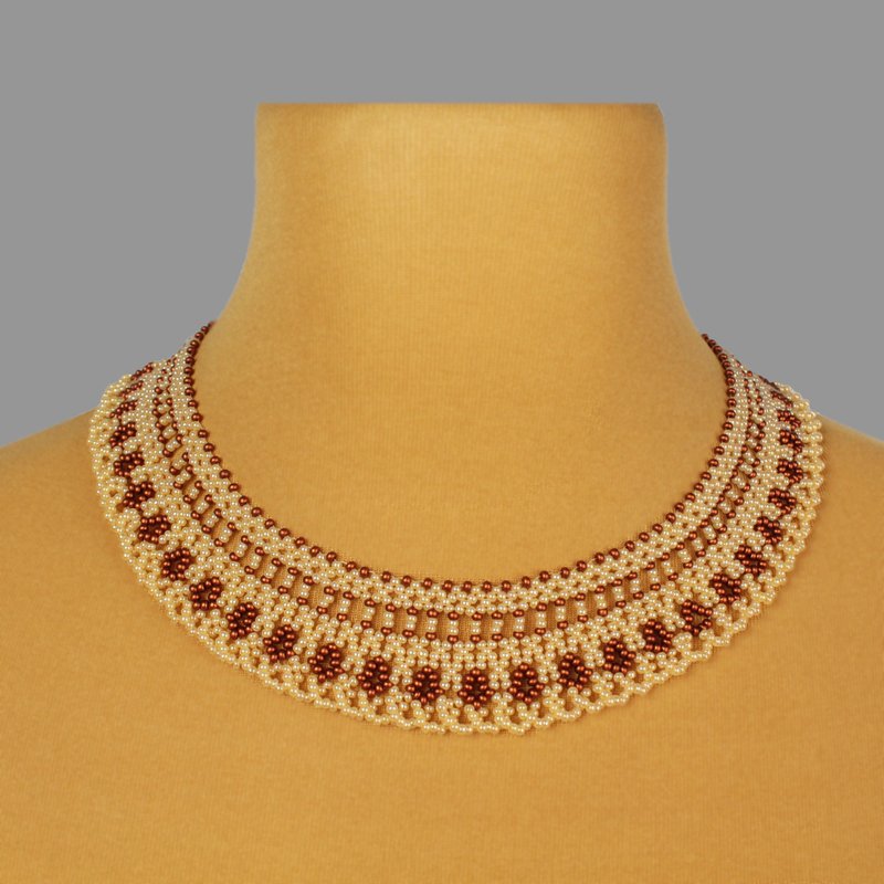 Beige and copper necklace, Minimalist bead necklace - 鎖骨鍊 - 玻璃 咖啡色