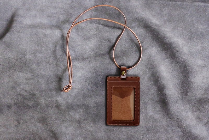 Oil- Wax cowhide single-layer document holder | Vintage reddish brown - ที่ใส่บัตรคล้องคอ - หนังแท้ 