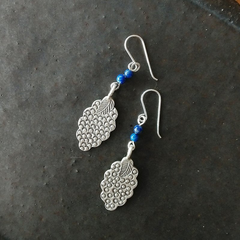 Grape earring / hook / Karen silver / Lapis lazuli - Earrings & Clip-ons - Silver Silver