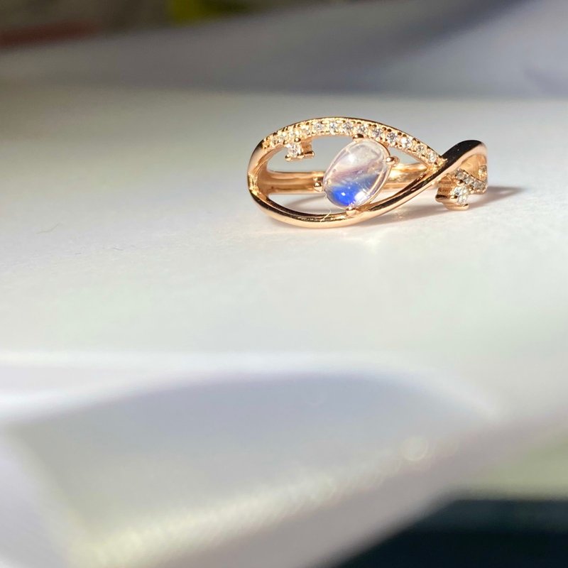 Natural moonstone Rose Gold ring - General Rings - Sterling Silver Blue