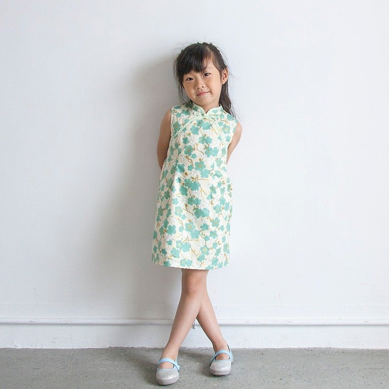 Jade Sleeveless Cheongsam_Emerald_Kids - อื่นๆ - ผ้าฝ้าย/ผ้าลินิน สีเขียว