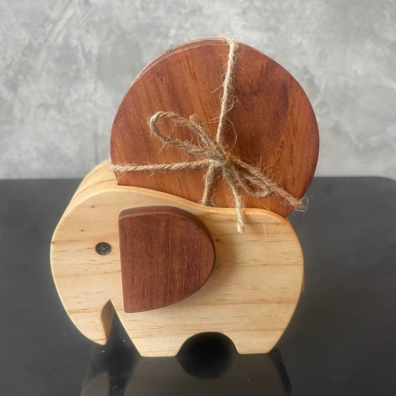 Set of 4 Pieces Elephant Wood Coaster Animal Shape Home Decoration - 杯墊 - 木頭 