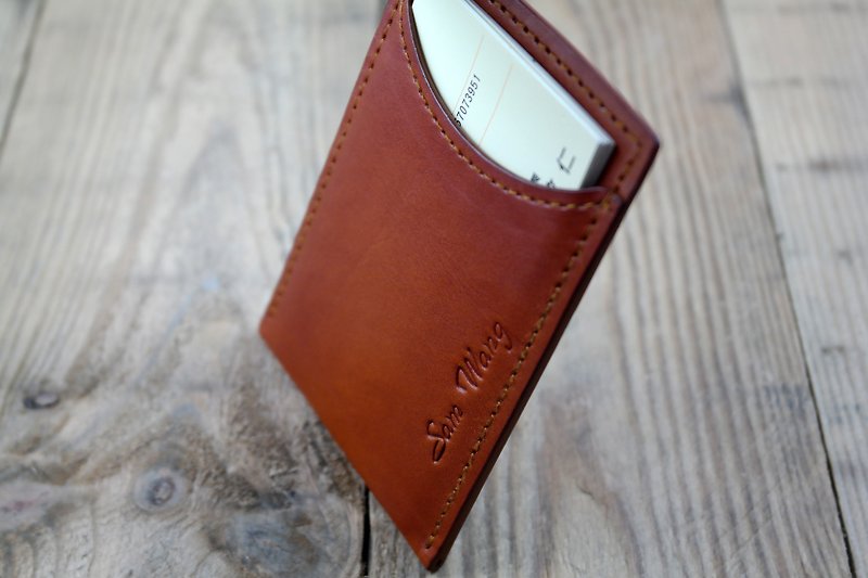 APEE leather handmade ~ simple business card holder ~ plain light tea - Card Holders & Cases - Genuine Leather Brown