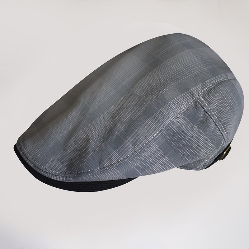 Temperament artist* Cap gentleman hat Wenqing (retro fine line grid gray) - หมวก - ผ้าฝ้าย/ผ้าลินิน สีเทา