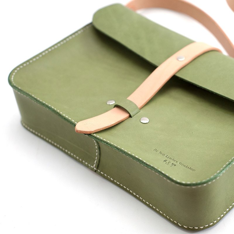 Square Side Backpack Shoulder Bag Leather Hand-stitched Small Square Bag Toast Bag Matcha Green | Be Two - Messenger Bags & Sling Bags - Genuine Leather Green