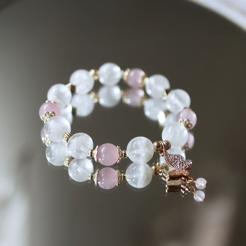 /Butterfly/ Snowflake Ghost Rose Quartz Bracelet/Love/ - Bracelets - Crystal Pink