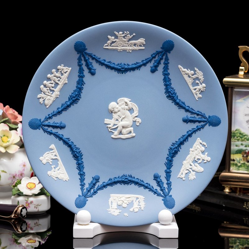 英國製 Wedgwood 愛神邱比特 碧玉浮雕三色陶瓷盤 浪漫詩篇 掛盤 - 壁貼/牆壁裝飾 - 瓷 