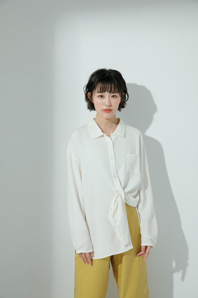 【春季時尚】2way心裡小劇場設計長袖襯衫-小粥/上班襯衫/微正式 - 女襯衫 - 其他人造纖維 白色