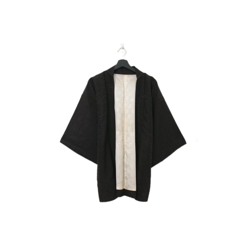 Back to Green-日本黑羽織 浮雲 大紅花 kk-02 /vintage kimono - 女大衣/外套 - 絲．絹 