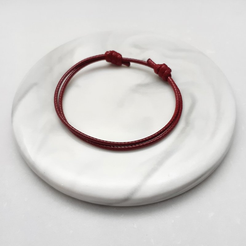 蠟線手環 極簡款 純蠟線無飾品 素色簡約 蠟繩 粗繩 - 手鍊/手鐲 - 其他材質 紅色