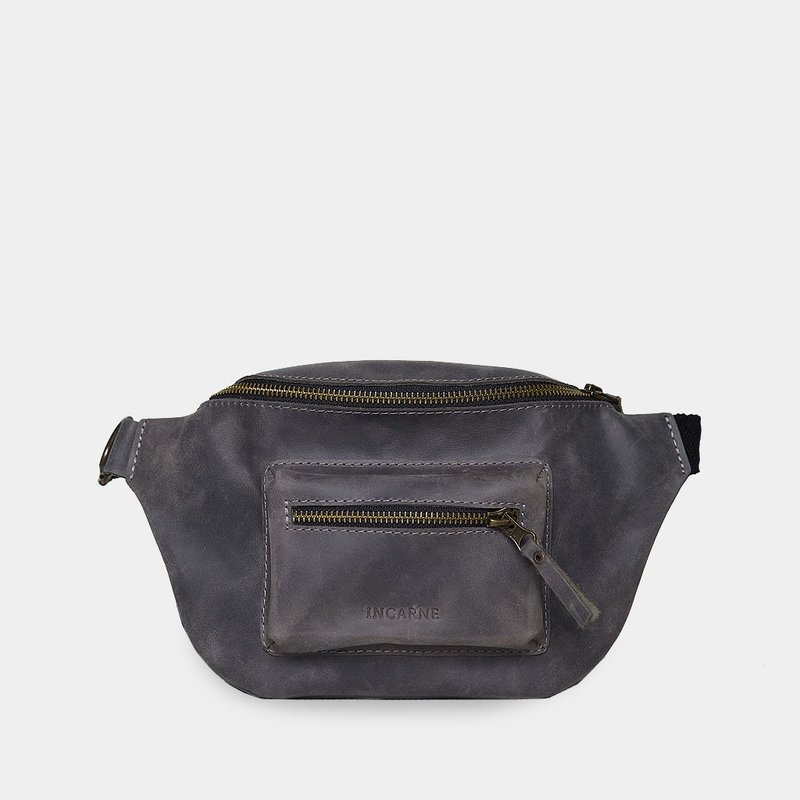 灰色皮革腰包 - 腰包與斜背皮革臀包 - 側背包/斜背包 - 真皮 灰色