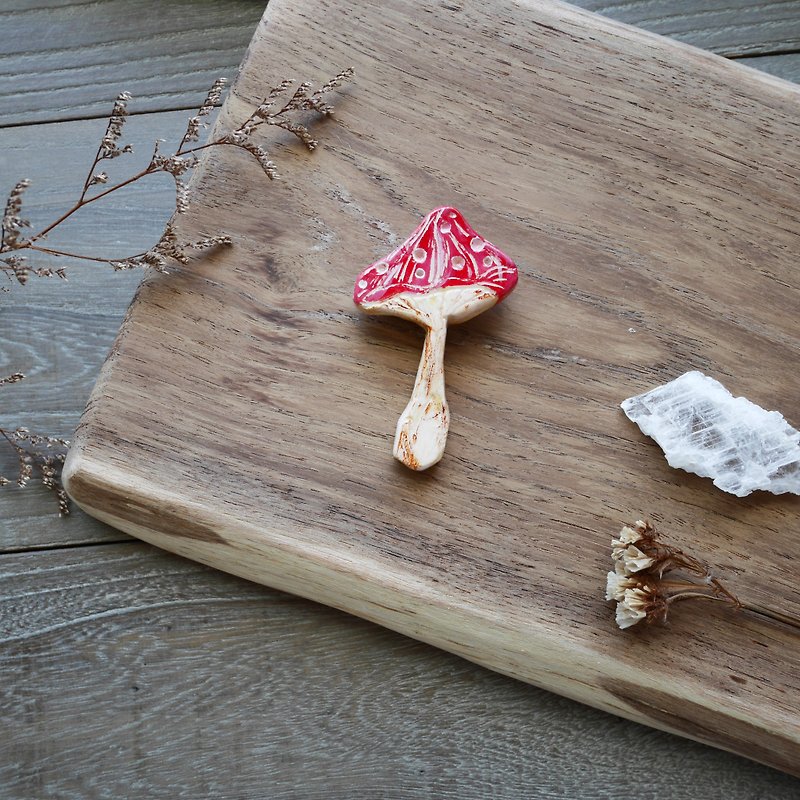 別針 | 紅色蘑菇 - 胸針 - 黏土 紅色