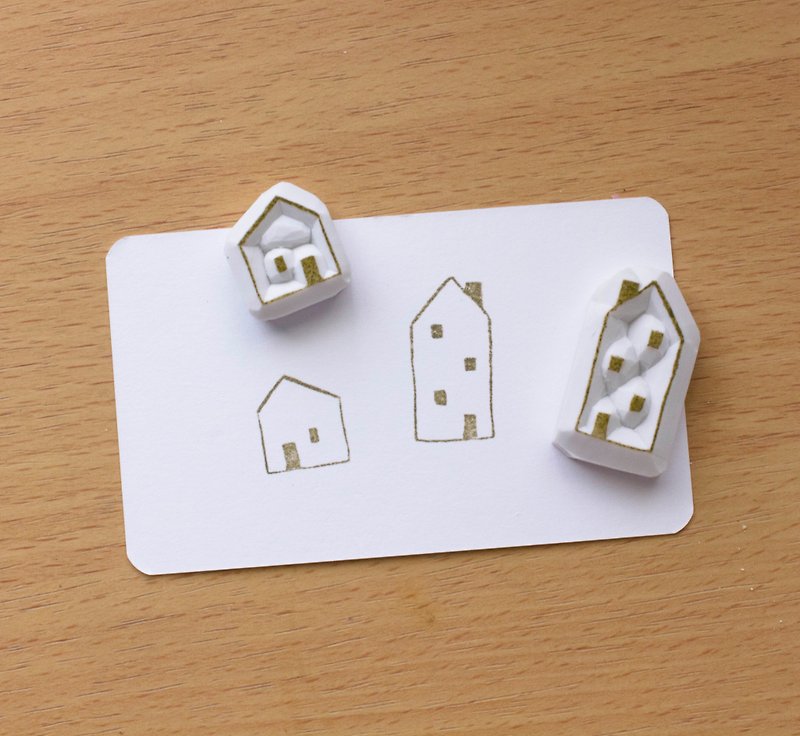 小房子印章組合 手刻 橡皮章 手帳 - 印章/印台 - 橡膠 白色