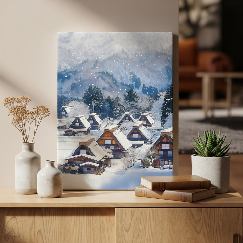 日本製帆布掛畫・白川鄉、岐阜・日本風景・送禮、擺設 - 壁貼/牆壁裝飾 - 棉．麻 