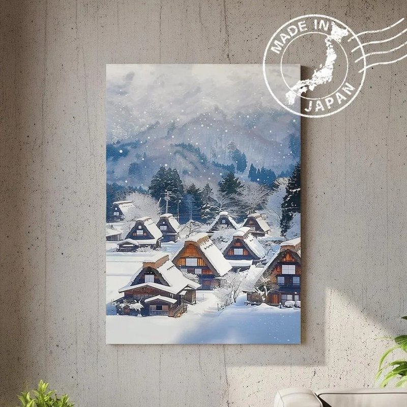 日本製帆布畫・白川鄉、岐阜・日本風景・送禮、擺設、裝飾 - 壁貼/牆壁裝飾 - 棉．麻 