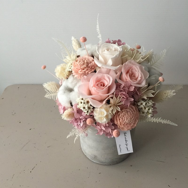 Pink non-withered Cement potted flower│Universal congratulation flower gift│Home decoration - ช่อดอกไม้แห้ง - พืช/ดอกไม้ สึชมพู
