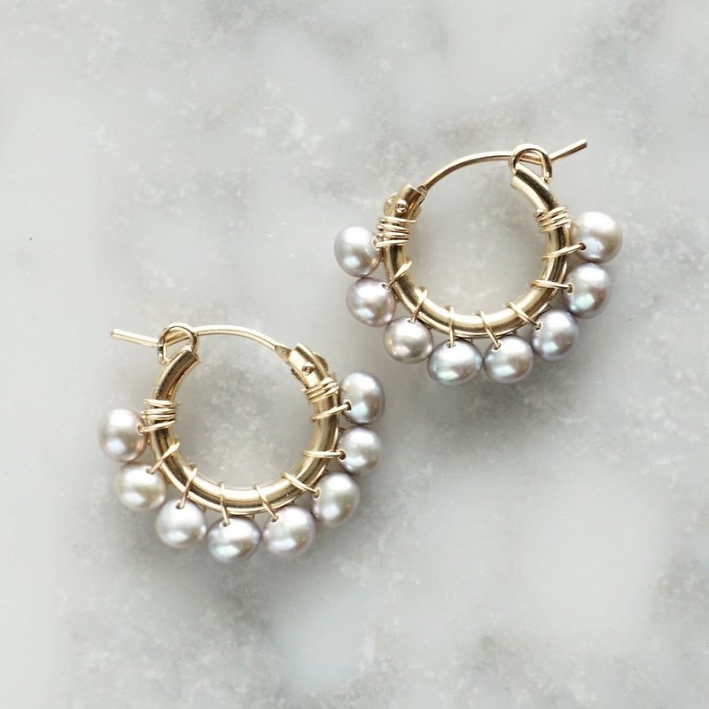 14kgf Freshwater pearls silver wrapped pierced earrings - ピアス・イヤリング - 宝石 シルバー