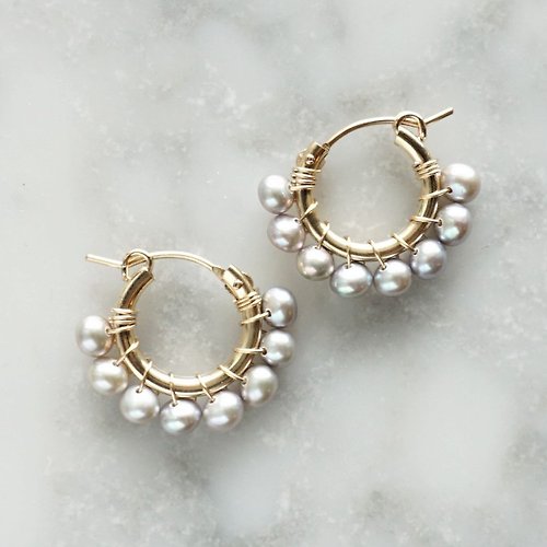 marina JEWELRY 14kgf Freshwater pearls silver wrapped pierced earrings