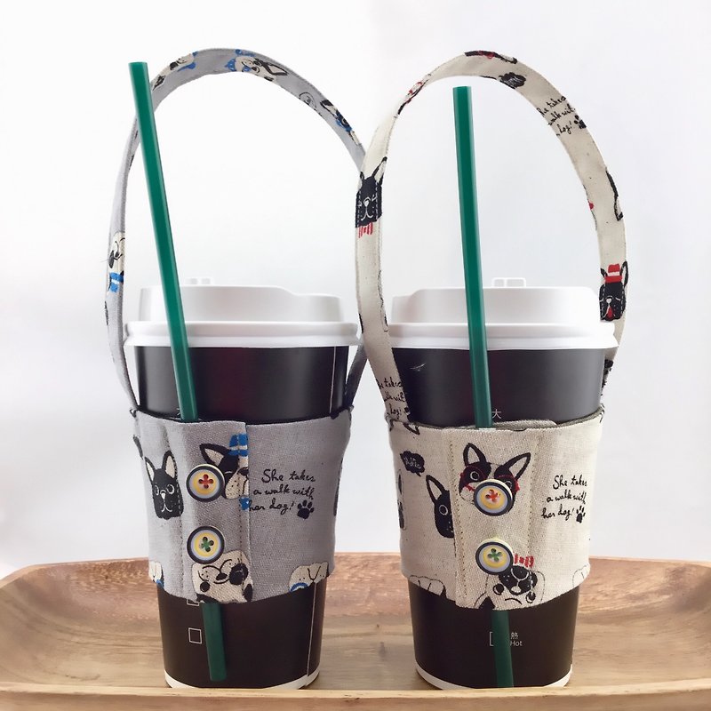 Gray Law 鬪 ​​- Beverage cup holder bag - Button models - Adjustable straws - Beverage Holders & Bags - Cotton & Hemp 