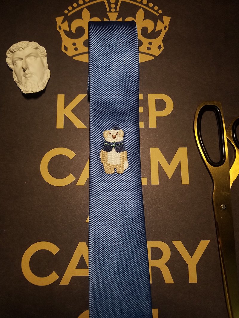 Sky blue silk bear embroidered tie interesting gentlemanly tie - Ties & Tie Clips - Silk Blue