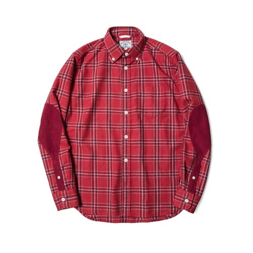 Island Scouts 經典Elbow Patch 磨毛格子flannel燈芯絨拼貼襯衫-紅色