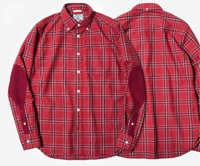 red flannel shirt with elbow patches