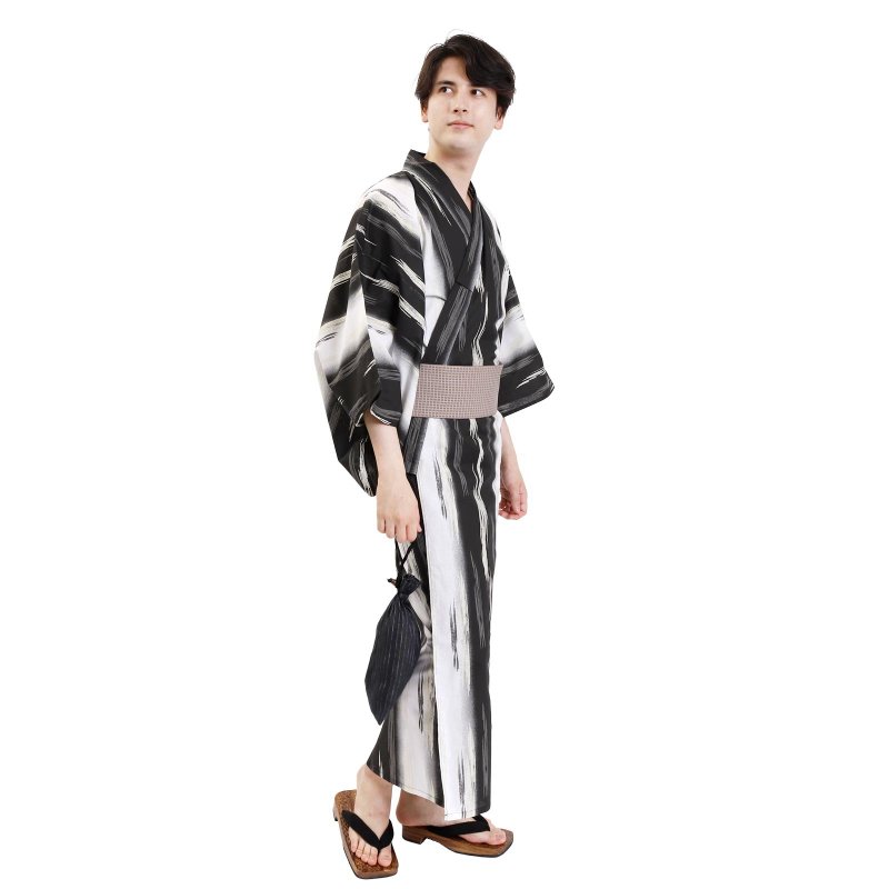 Men's cotton yukata and obi 2-piece set SML size Z32-01B yukata - Other - Cotton & Hemp Blue