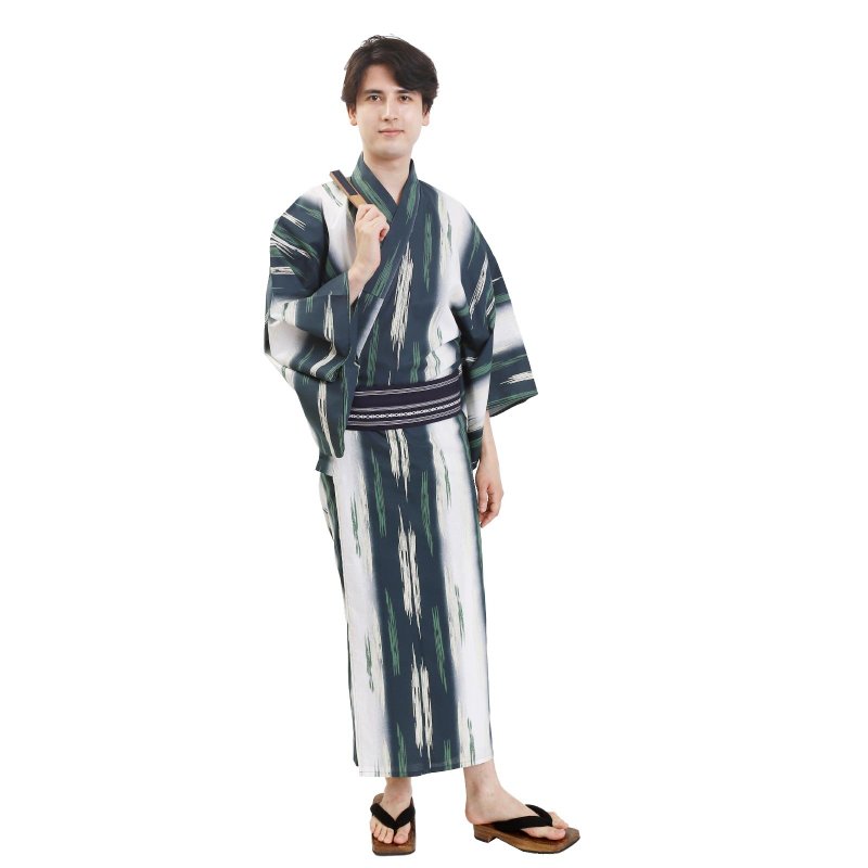 日本 和服 男士 綿 浴衣 腰封 2 件 套組  S M L Z32-01C - 其他 - 棉．麻 綠色