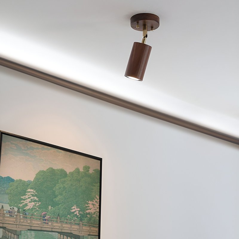 Taisho retro Western style North American black walnut ceiling lamp log hand-made color temperature three-stage switching 396LC - โคมไฟ - ไม้ สีนำ้ตาล