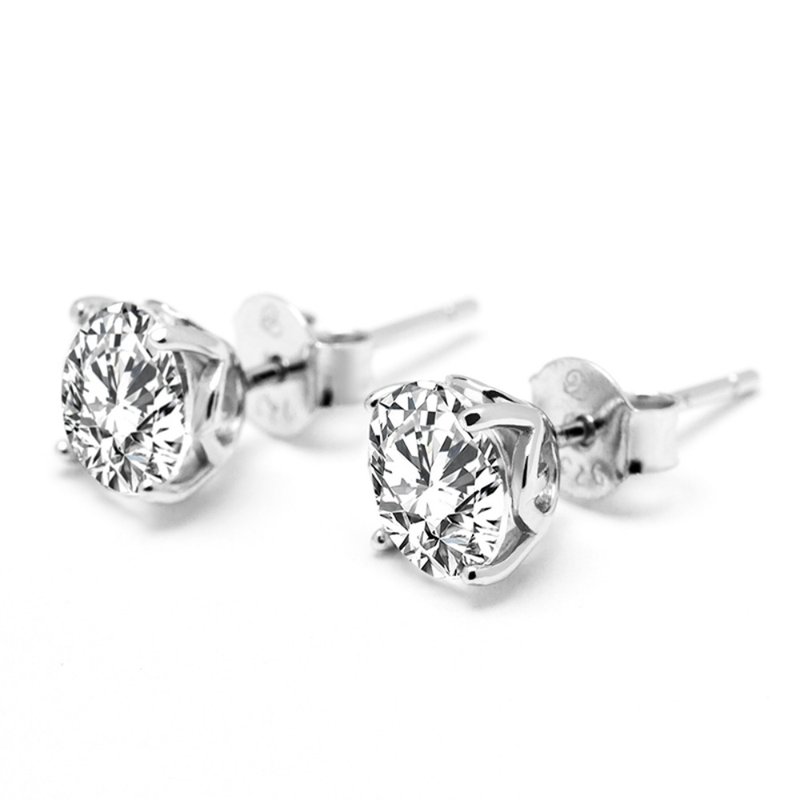 SOLITAIRE STUD EARRINGS (4 CLAWS, 3.75CT 2) - Earrings & Clip-ons - Sterling Silver Silver