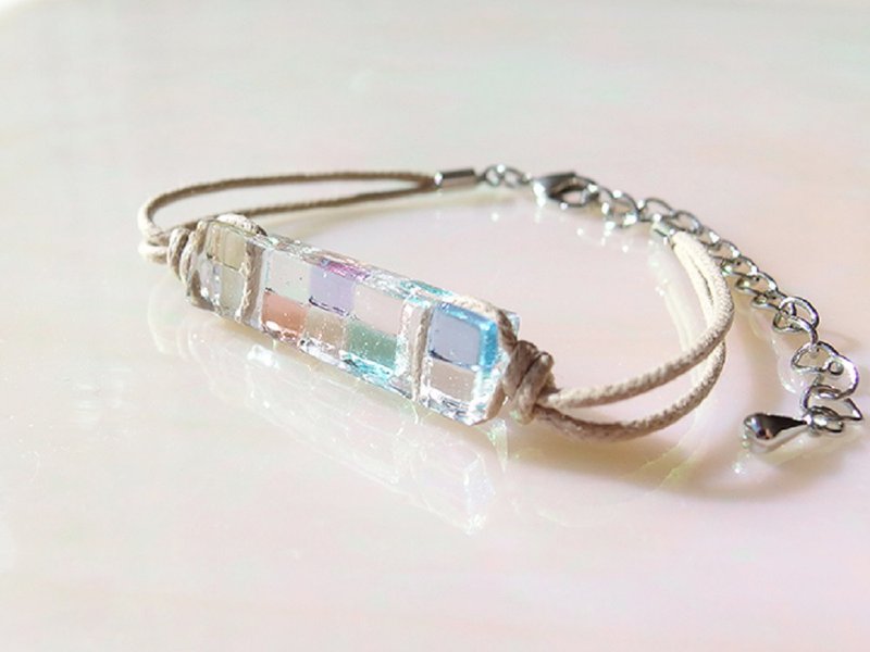 [Rainbow] Rainbow-colored glass (niji [pastel]) bracelet / anklet [length, metal-free choice] [made-to-order] - สร้อยข้อมือ - แก้ว หลากหลายสี