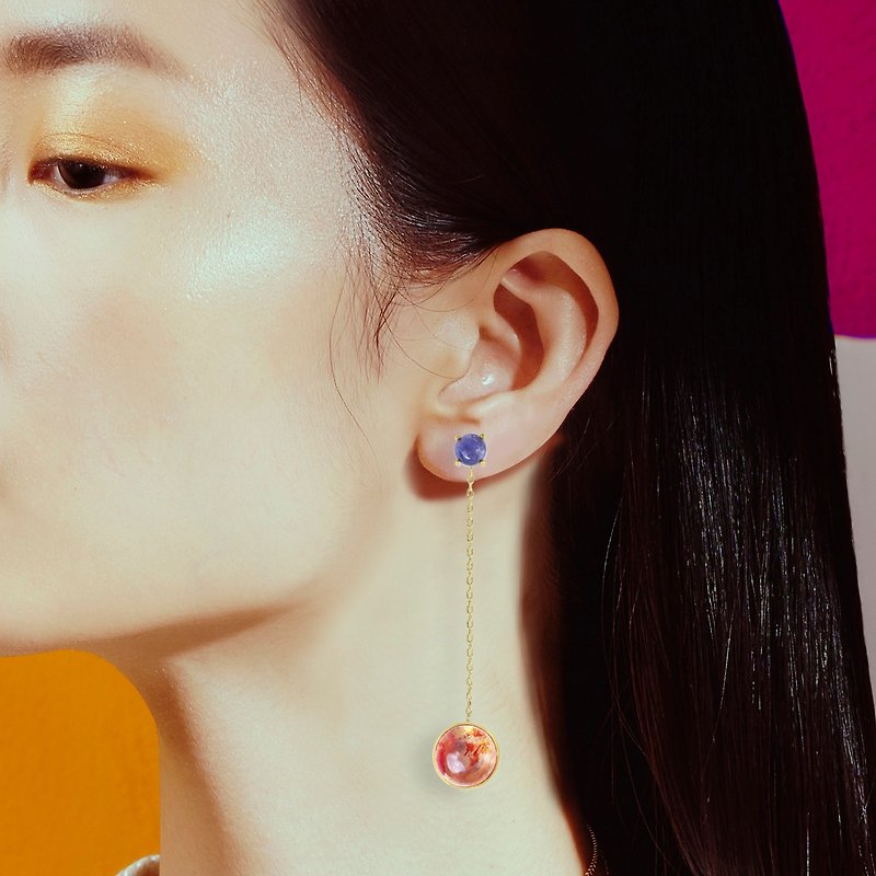 Golden Blood Quartz Danquan Stone Magnetic Earrings - ต่างหู - โลหะ สีทอง