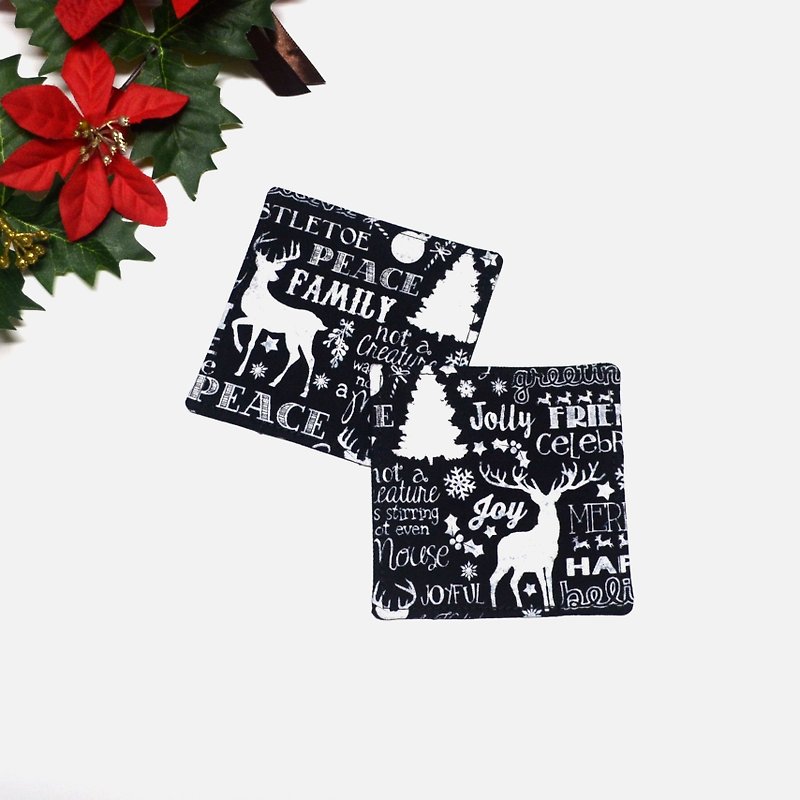 Chalkboard Christmas Words coaster set of 2 - Coasters - Cotton & Hemp Black