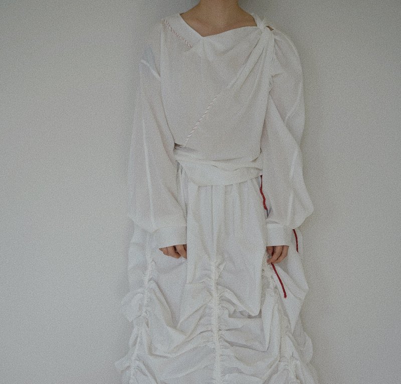 【肌理藝術】古典中性復古/手工解構上衣 - 女上衣/長袖上衣 - 棉．麻 白色