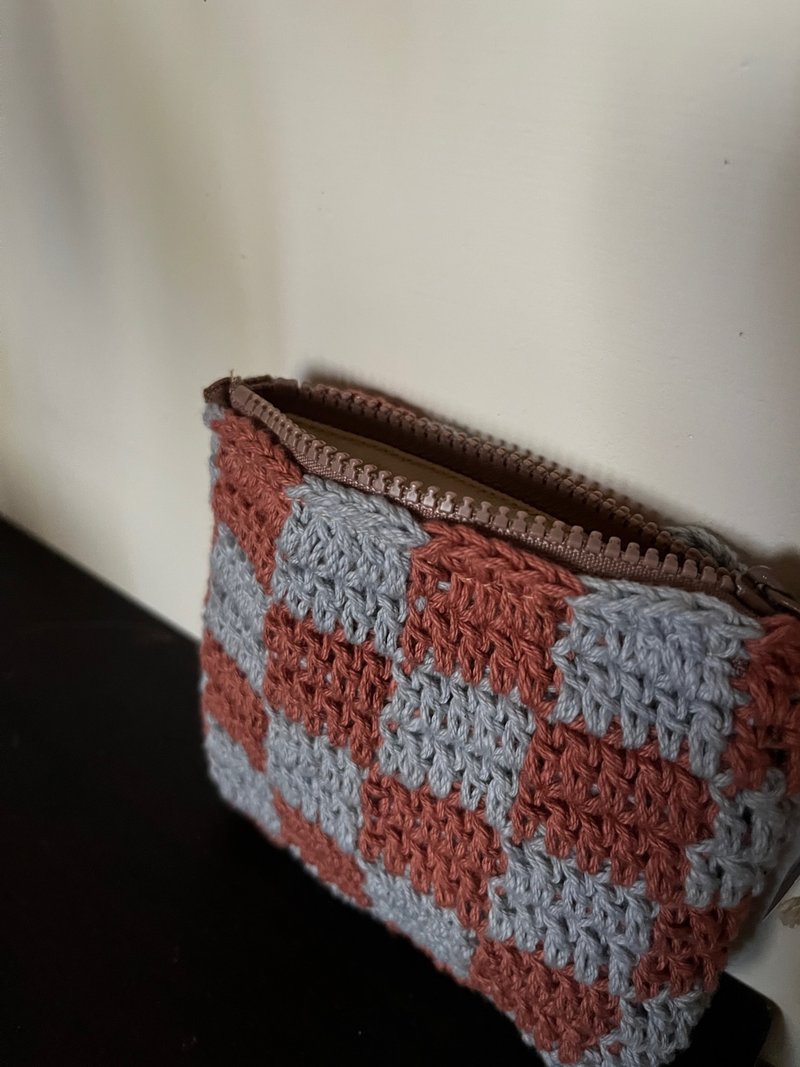 Checkered handwoven coin purse/card holder - กระเป๋าใส่เหรียญ - ผ้าฝ้าย/ผ้าลินิน สึชมพู