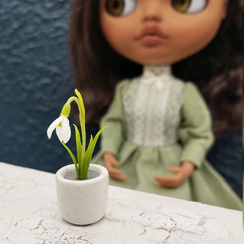 Katya Chip 迷你雪花蓮盆栽娃娃屋花朵 1:6 比例手工製作