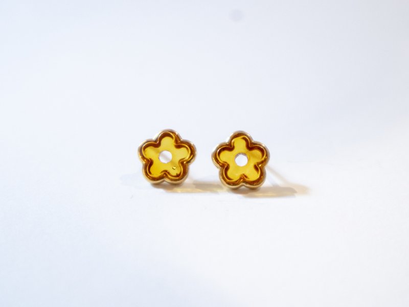 925 silver AMBER。 花。耳環。耳釘 - 耳環/耳夾/耳骨夾 - 寶石 金色