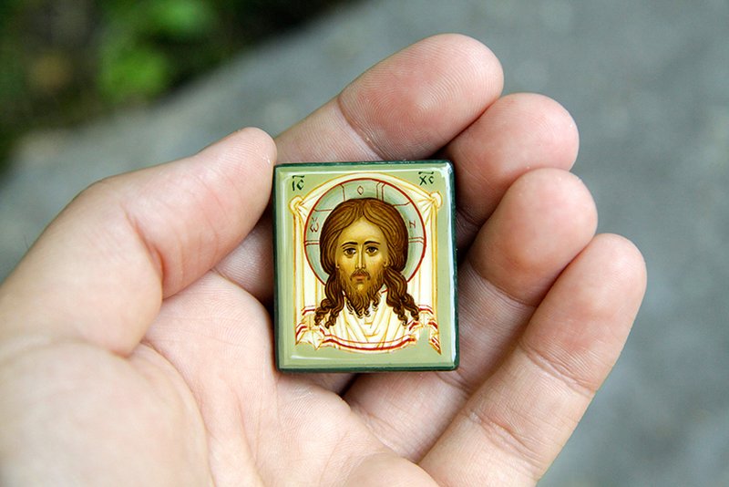 hand painted orthodox christian Jesus Christ icon, miniature religious painting - 其他 - 環保材質 綠色