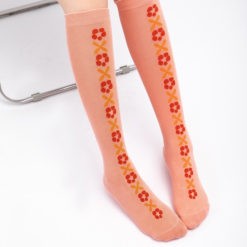 floral print knee socks - ถุงเท้า - ผ้าฝ้าย/ผ้าลินิน สีเหลือง