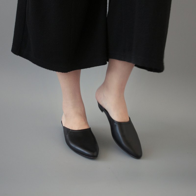 Mules穆勒 (純粹黑) Black 極致皮革 | WL - 女款休閒鞋 - 真皮 黑色