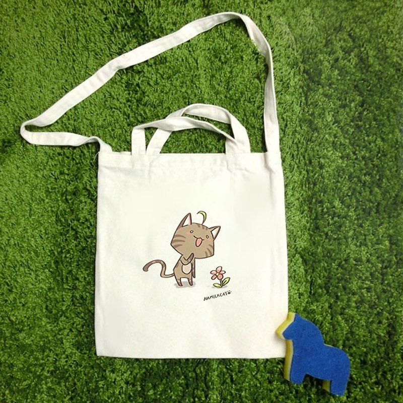[Illustrator / Namco cat Namilkcat] Namilkcat literary straight canvas bag - Messenger Bags & Sling Bags - Cotton & Hemp 