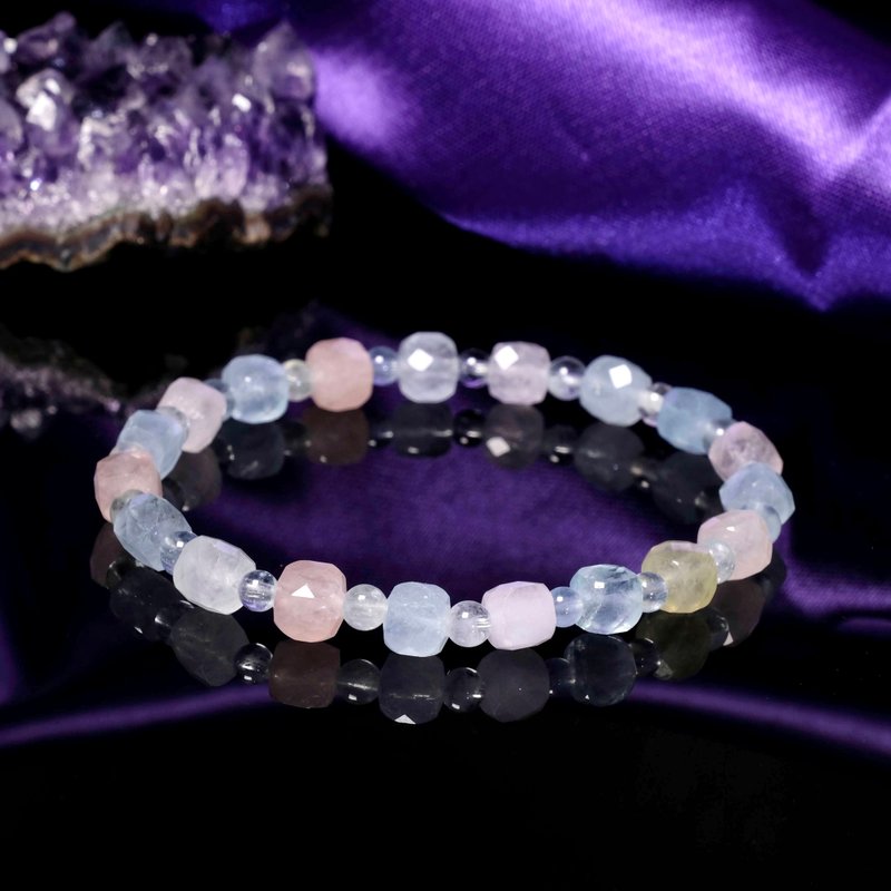 Diamond faceted Rubik's cube morganite crystal bracelet popular love natural Stone custom-made - สร้อยข้อมือ - คริสตัล หลากหลายสี