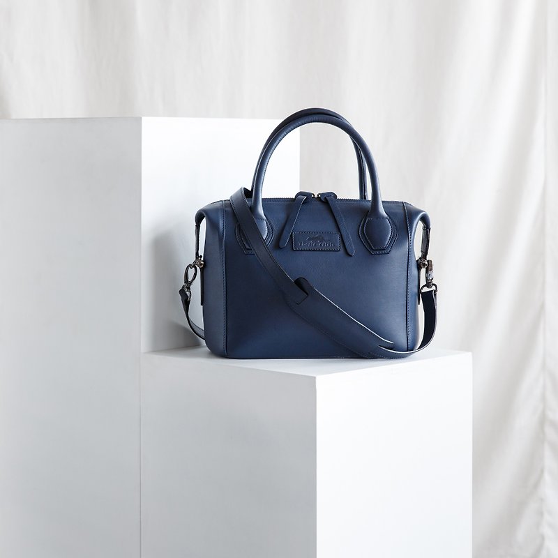 LAUREL- WOMAN LEATHER HANDBAG-NAVY - Handbags & Totes - Genuine Leather Blue