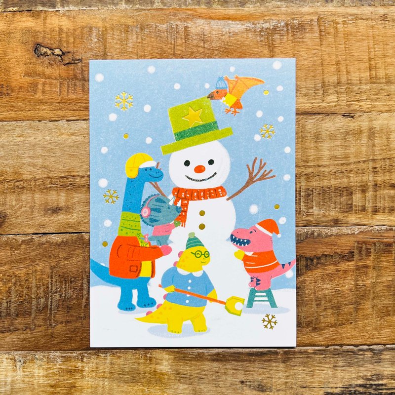 Dinosaur friends/making a snowman together/gilding postcards - การ์ด/โปสการ์ด - กระดาษ 