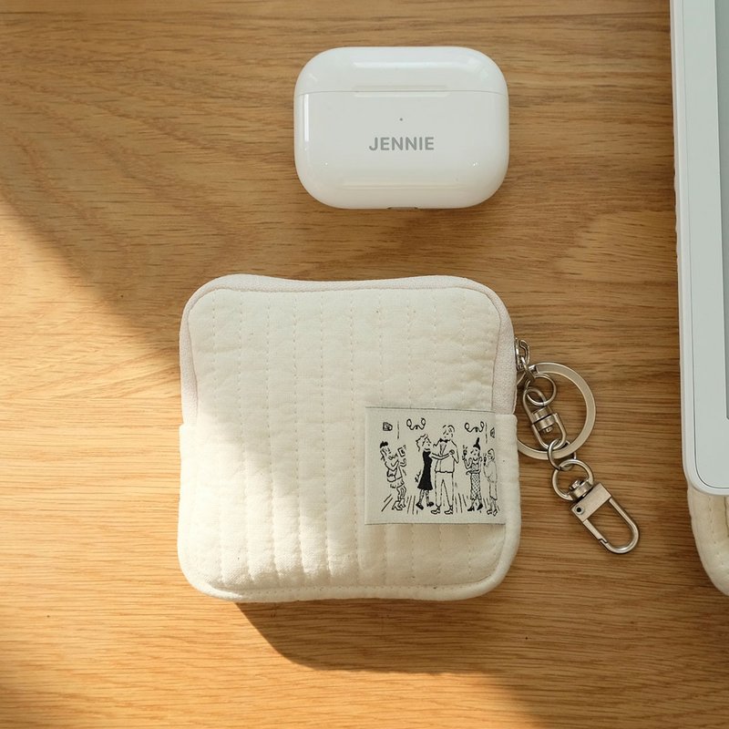 Micro Keyring pouch (Vanilla) - 鑰匙圈/鑰匙包 - 棉．麻 白色