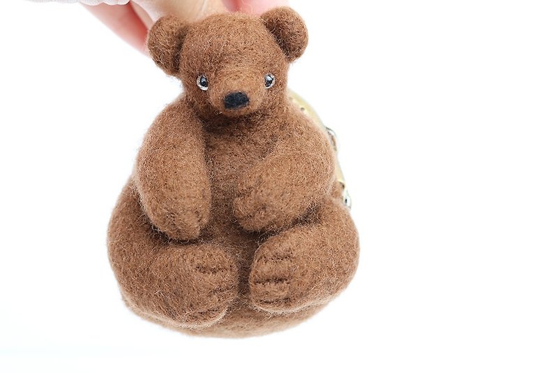 羊毛氈 動物口金零錢包 森林系列-棕熊 台灣製造 限量手工 - 散紙包 - 羊毛 咖啡色