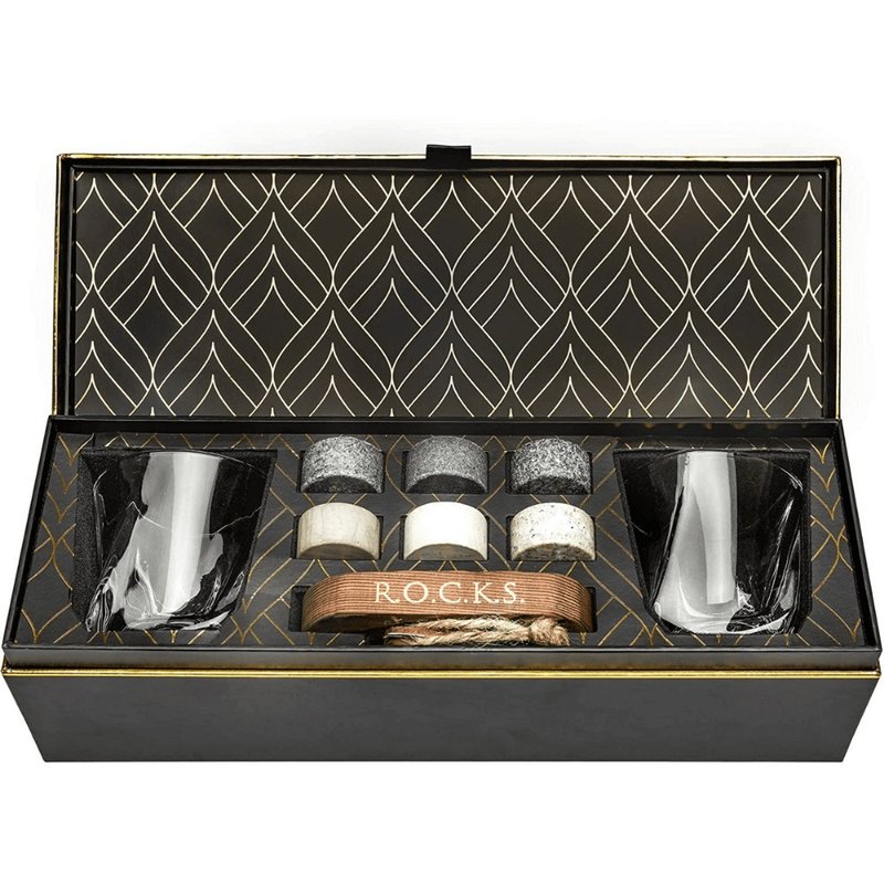 ROCKS / Rotating Glass Whiskey Double Wine Glass Gift Box - Bar Glasses & Drinkware - Stone 