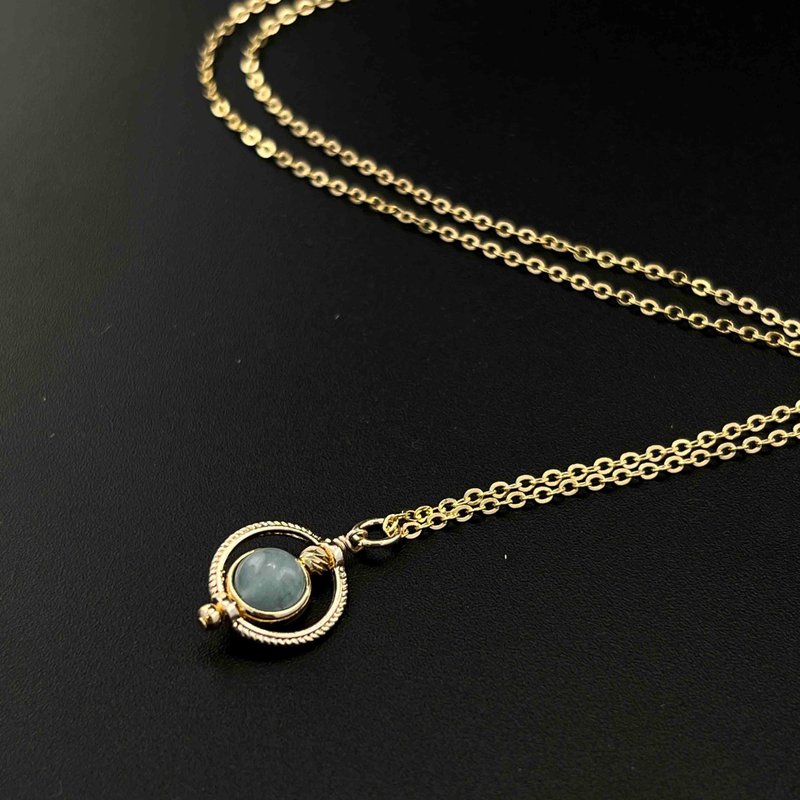 [Star Series] Natural stone purifying aquamarine ring gold necklace - Necklaces - Crystal Blue