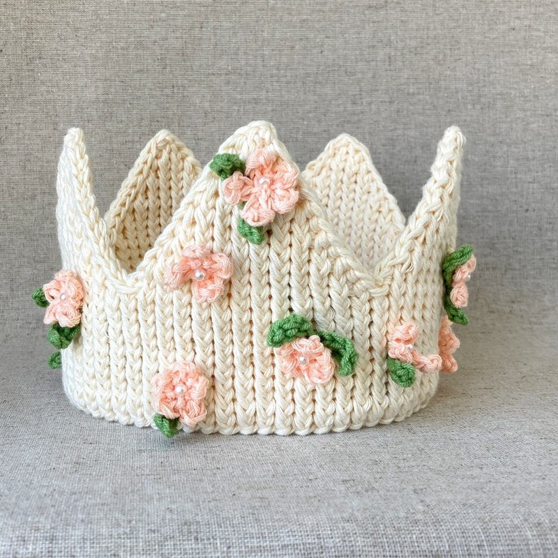 Floral baby crown, Hand embroidered birthday crown, Newborn headband - 嬰兒手鍊/飾品 - 棉．麻 灰色