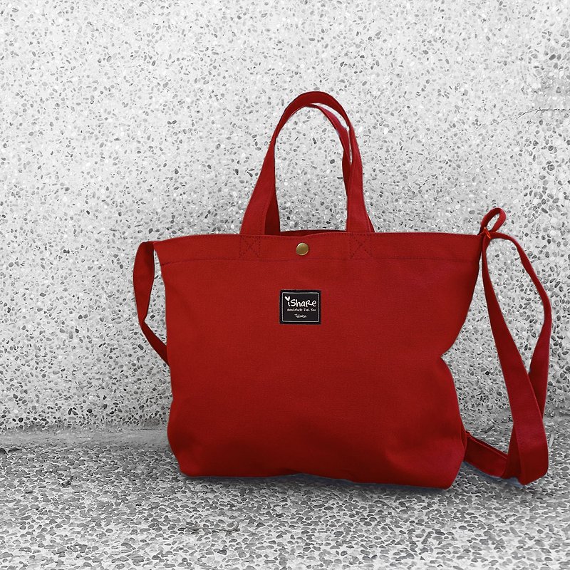 [Out of Print Discount] Monochrome A4 Three-Use Tote Bag-Red - Messenger Bags & Sling Bags - Cotton & Hemp Red